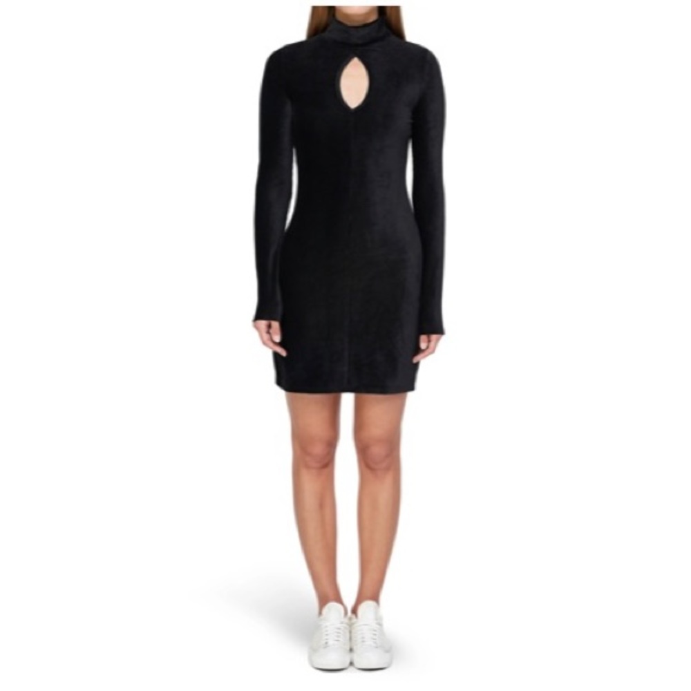 Dual Nature Mock Neck Keyhole Velour Sheath